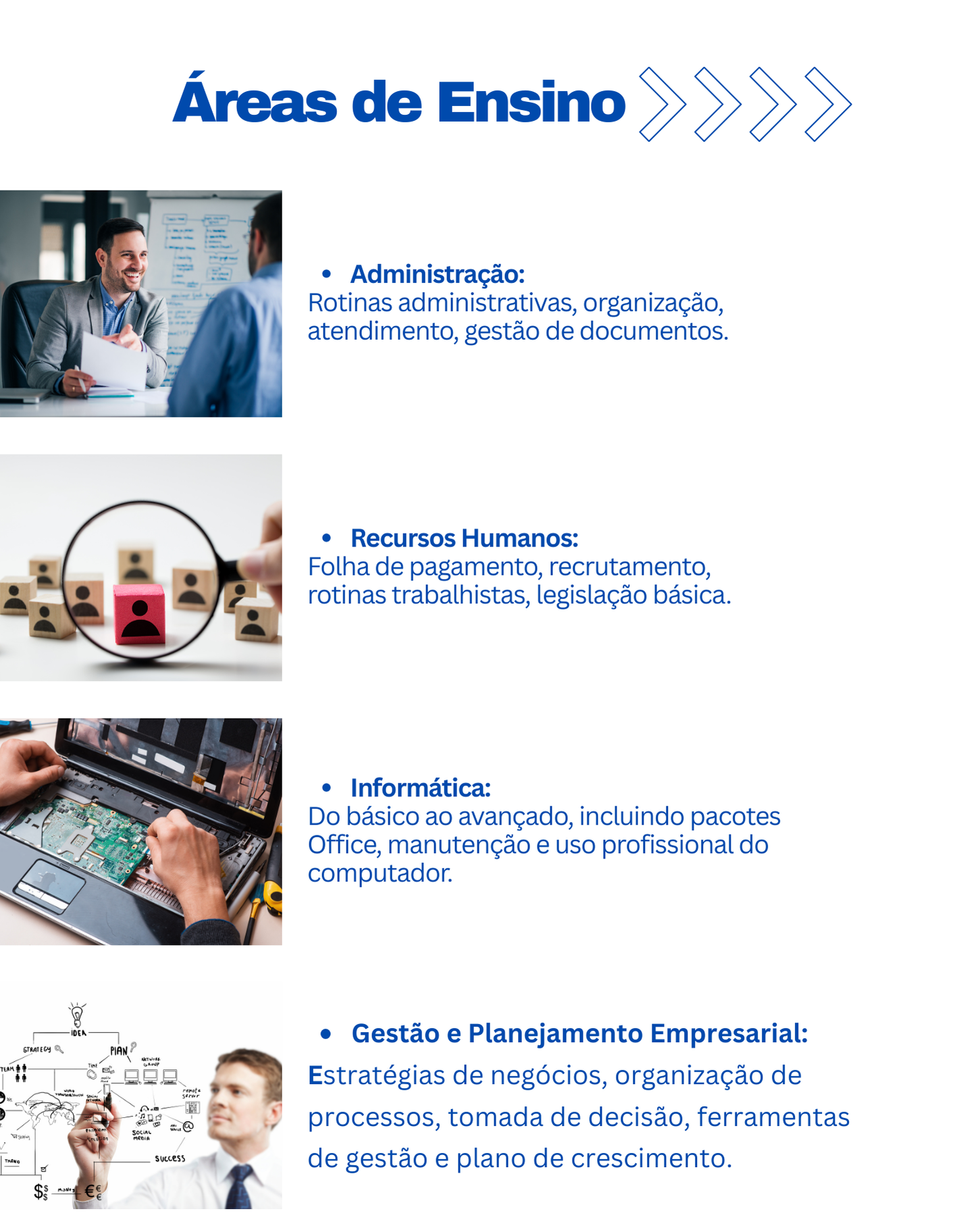 Administração, Recursos humanos, Informática e Gestão empresárial